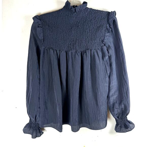 French Connection Women’s Blue Boza Smock Neck Regency Whimsygoth Witchy Top XS - Picture 2 of 10